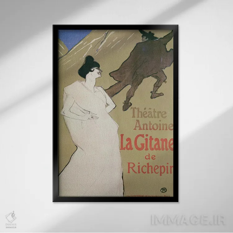 تابلو Richepin'S The Gitane , 1900,تئاتر آنتوان، نمایش "ژیپسی" اثر ریشپن، ۱۹۰۰ اثر آنری دو تولوز-لوترک - نمای قابدار مشکی