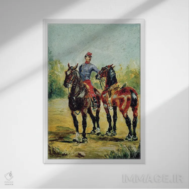 تابلو 1880,دو اسب و یک اسبدار، ۱۸۸۰ اثر آنری دو تولوز-لوترک - نمای قابدار سفید