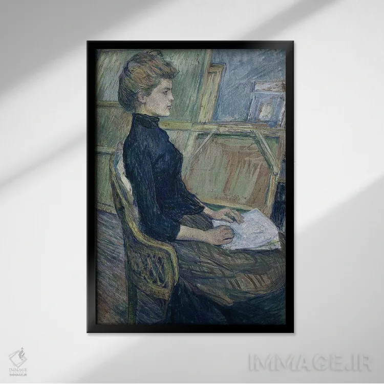تابلو 1888,مدل جوان، هلن واری در کارگاه، ۱۸۸۸ اثر آنری دو تولوز-لوترک - نمای قابدار مشکی