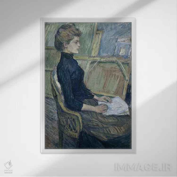 تابلو 1888,مدل جوان، هلن واری در کارگاه، ۱۸۸۸ اثر آنری دو تولوز-لوترک - نمای قابدار سفید