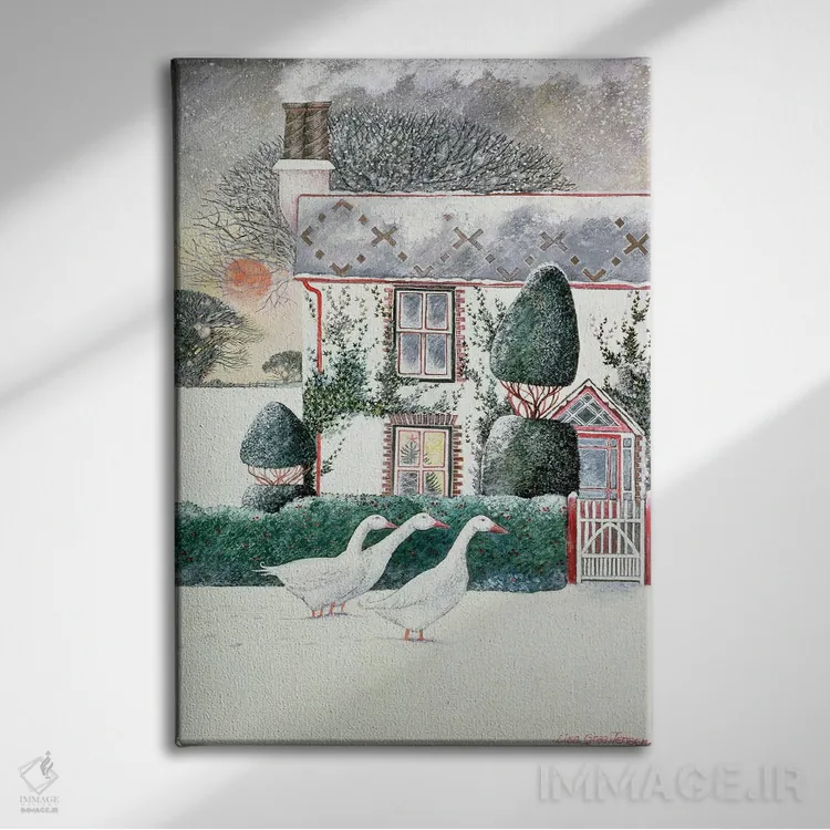 تابلو کلبه کریسمسی، ۱۹۸۵ اثر لیزا گرا یِنسن - نمای روبهرو روی دیوار