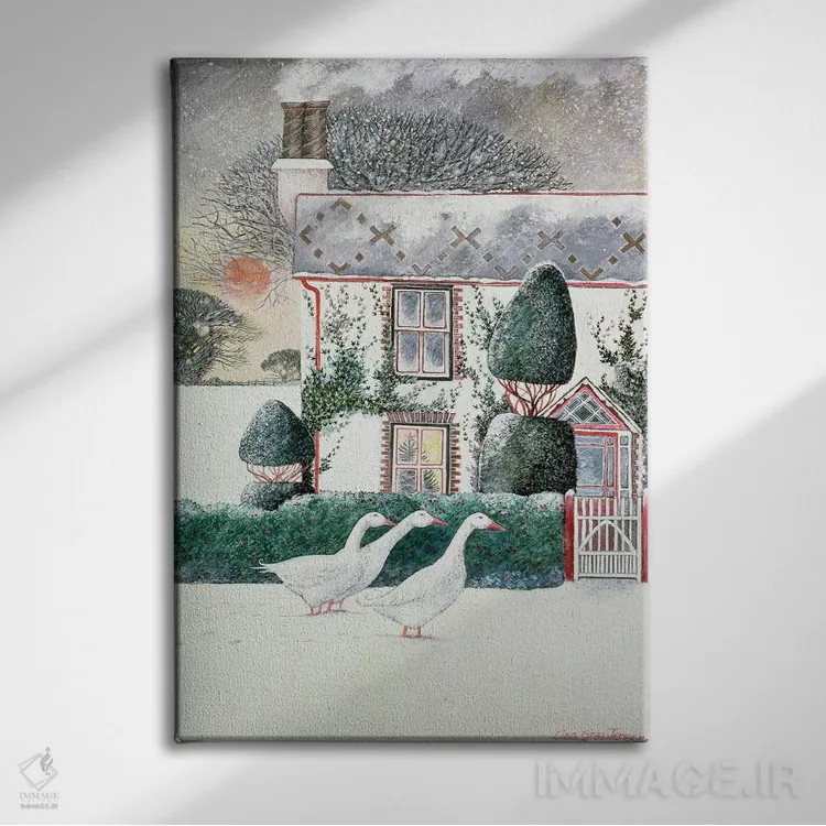 تابلو کلبه کریسمسی، ۱۹۸۵ اثر لیزا گرا یِنسن - نمای روبهرو روی دیوار