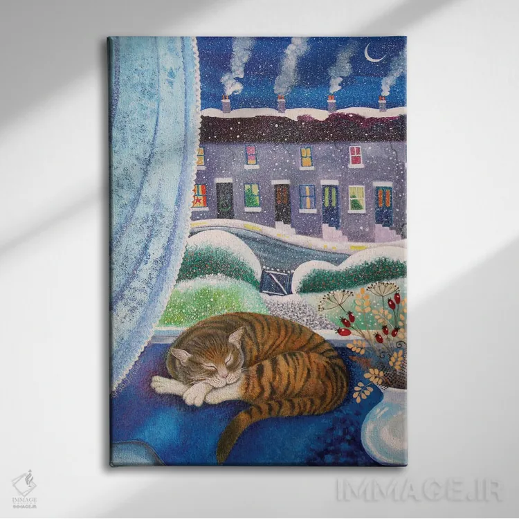 تابلو گربه دنج، ۲۰۱۶ اثر لیزا گرا یِنسن - نمای روبهرو روی دیوار