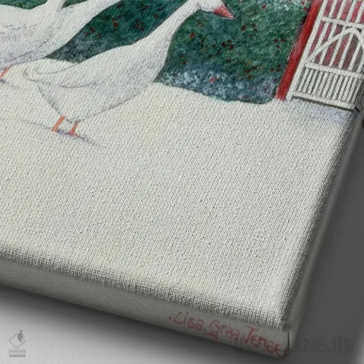 تابلو کلبه کریسمسی، ۱۹۸۵ اثر لیزا گرا یِنسن - نمای نزدیک بافت بوم