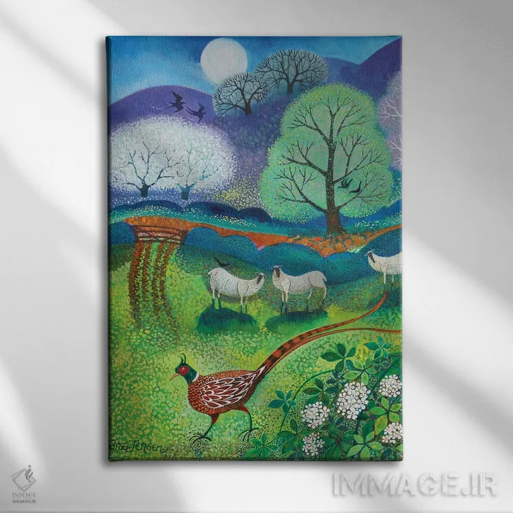 تابلو قرقاول پرسی، ۲۰۲۰ اثر لیزا گرا یِنسن - نمای روبهرو روی دیوار