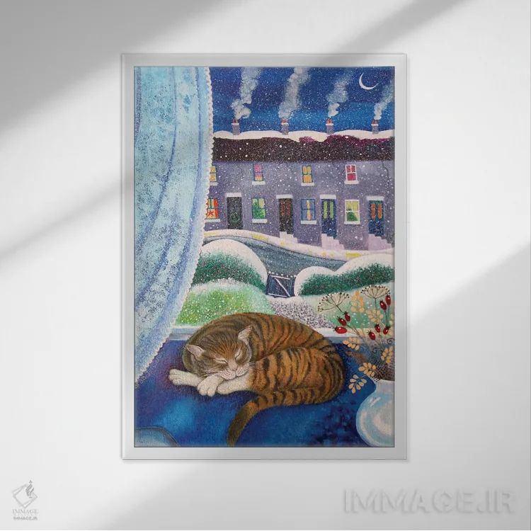 تابلو گربه دنج، ۲۰۱۶ اثر لیزا گرا یِنسن - نمای قابدار سفید