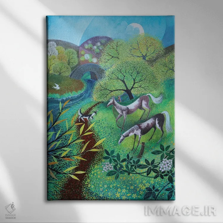 تابلو پرستوهای دریایی بر رود، ۲۰۲۱ اثر لیزا گرا یِنسن - نمای روبهرو روی دیوار