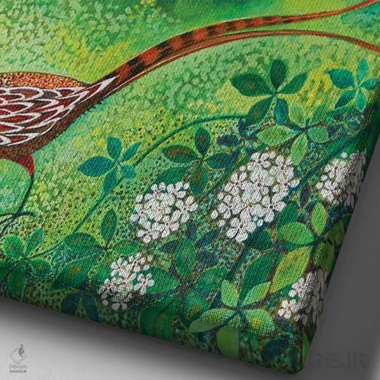 تابلو قرقاول پرسی، ۲۰۲۰ اثر لیزا گرا یِنسن - نمای نزدیک بافت بوم