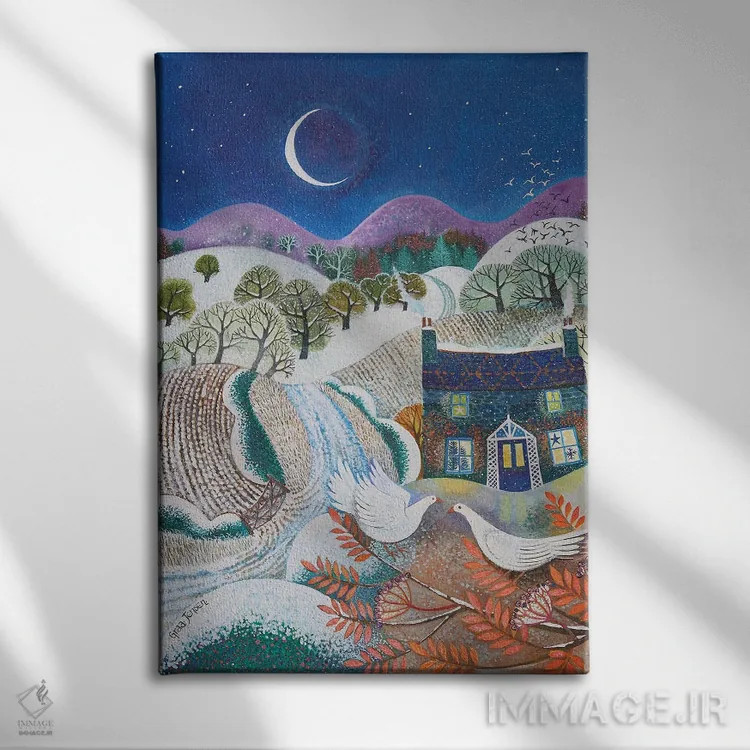 تابلو پرندگان برفی، ۲۰۱۸ اثر لیزا گرا یِنسن - نمای روبهرو روی دیوار