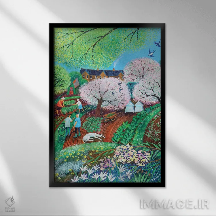 تابلو سگ خوابآلود، ۲۰۱۸ (رنگ اکریلیک روی کاغذ) اثر لیزا گرا یِنسن - نمای قابدار مشکی