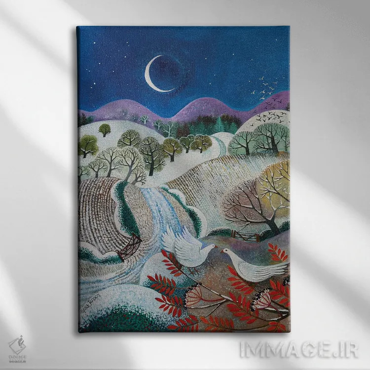تابلو کبوتران زمستانی، ۲۰۱۸ اثر لیزا گرا یِنسن - نمای روبهرو روی دیوار