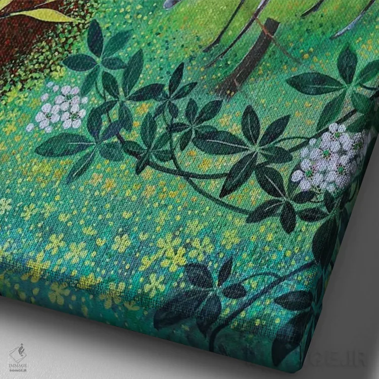 تابلو پرستوهای دریایی بر رود، ۲۰۲۱ اثر لیزا گرا یِنسن - نمای نزدیک بافت بوم