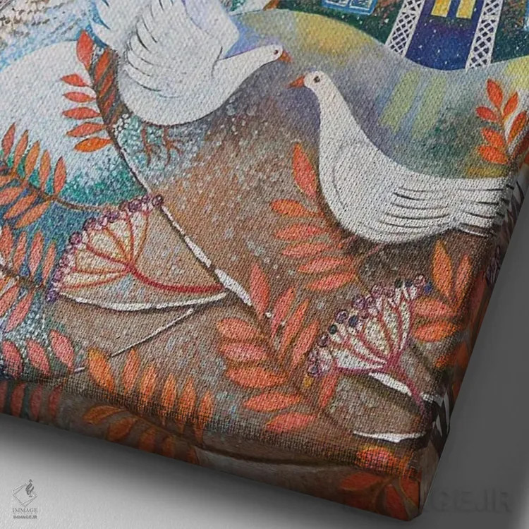 تابلو پرندگان برفی، ۲۰۱۸ اثر لیزا گرا یِنسن - نمای نزدیک بافت بوم