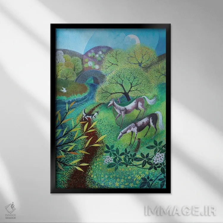 تابلو پرستوهای دریایی بر رود، ۲۰۲۱ اثر لیزا گرا یِنسن - نمای قابدار مشکی