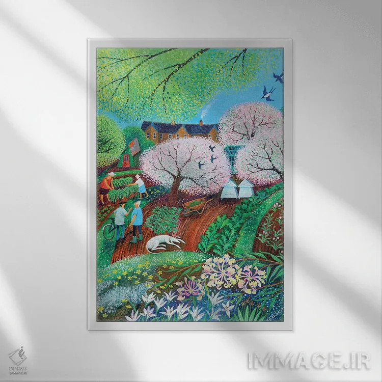 تابلو سگ خوابآلود، ۲۰۱۸ (رنگ اکریلیک روی کاغذ) اثر لیزا گرا یِنسن - نمای قابدار سفید