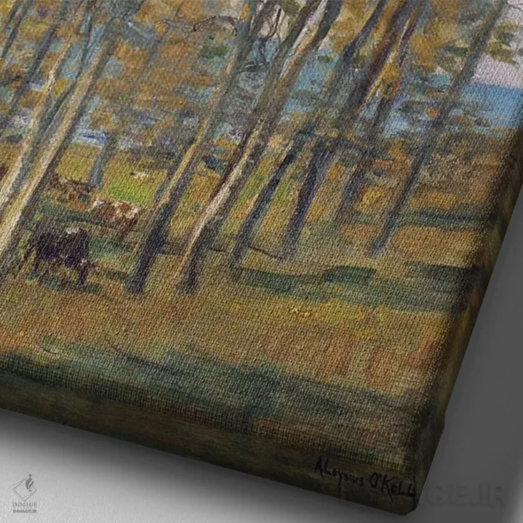 تابلو گاوها در حال چرا در بریتانی (فرانسه) اثر آلویسیوس سی. اوکلی - نمای نزدیک بافت بوم