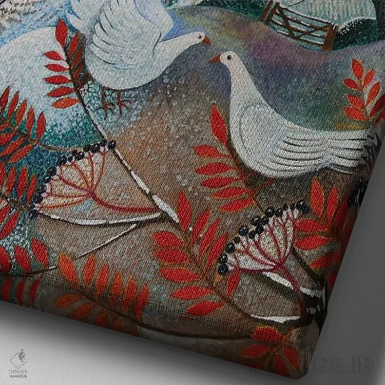 تابلو کبوتران زمستانی، ۲۰۱۸ اثر لیزا گرا یِنسن - نمای نزدیک بافت بوم