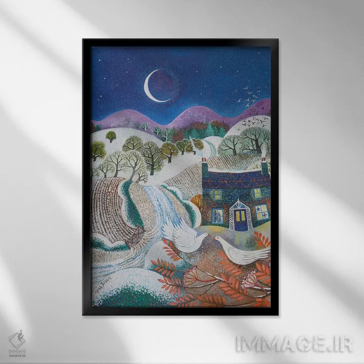 تابلو پرندگان برفی، ۲۰۱۸ اثر لیزا گرا یِنسن - نمای قابدار مشکی