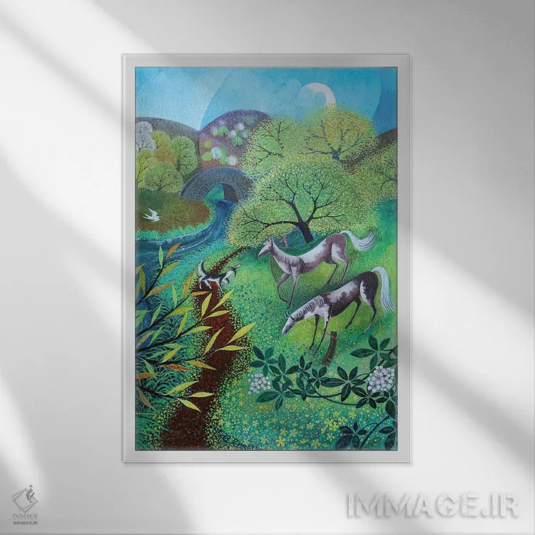 تابلو پرستوهای دریایی بر رود، ۲۰۲۱ اثر لیزا گرا یِنسن - نمای قابدار سفید