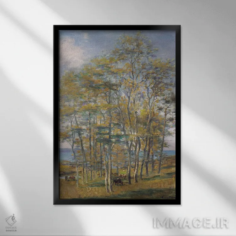 تابلو گاوها در حال چرا در بریتانی (فرانسه) اثر آلویسیوس سی. اوکلی - نمای قابدار مشکی