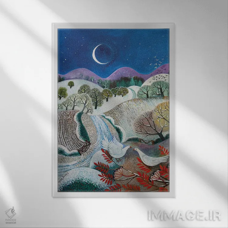 تابلو کبوتران زمستانی، ۲۰۱۸ اثر لیزا گرا یِنسن - نمای قابدار سفید