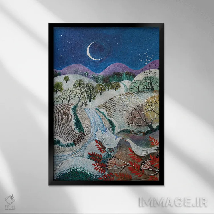 تابلو کبوتران زمستانی، ۲۰۱۸ اثر لیزا گرا یِنسن - نمای قابدار مشکی