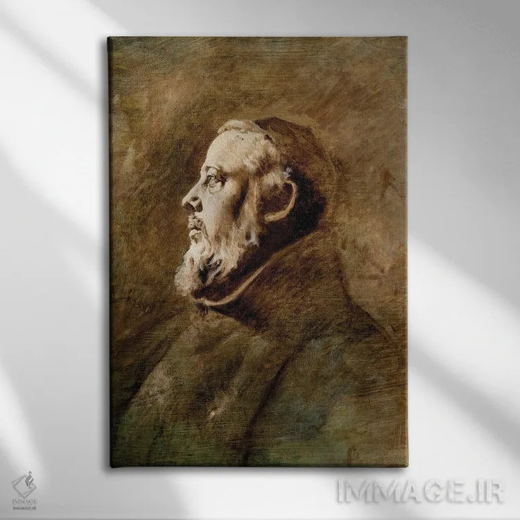 تابلو نیمتنه راهبی در حالت نیمرخ اثر انسلْم فوئرباخ (نقاش آلمانی) - نمای روبهرو روی دیوار