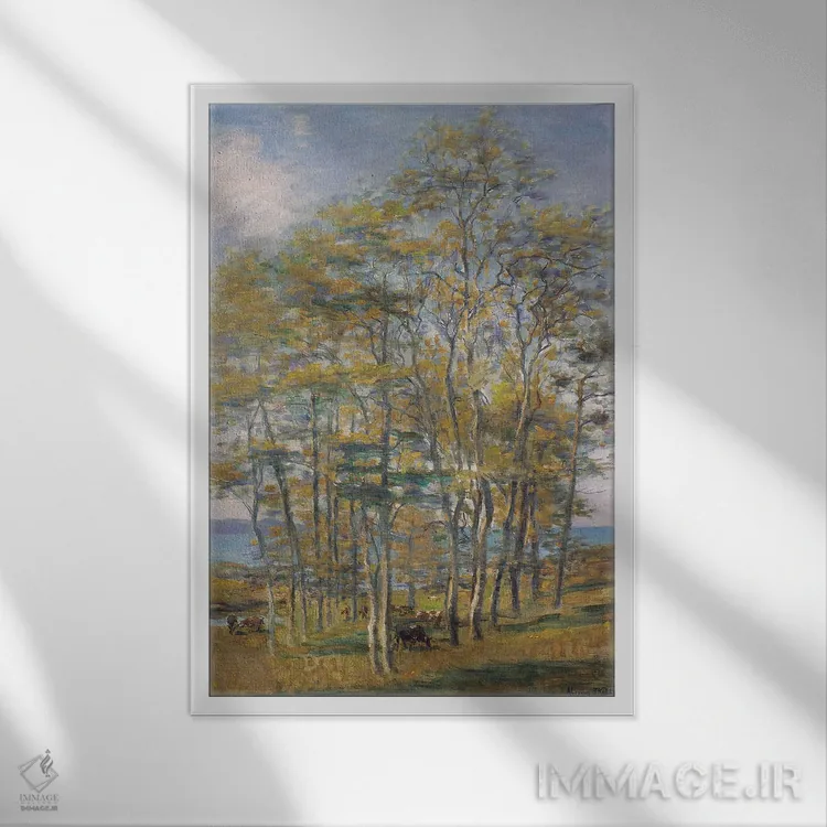 تابلو گاوها در حال چرا در بریتانی (فرانسه) اثر آلویسیوس سی. اوکلی - نمای قابدار سفید