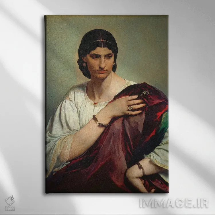 تابلو پرتره یک زن رومی اثر انسلْم فوئرباخ (نقاش آلمانی) - نمای روبهرو روی دیوار