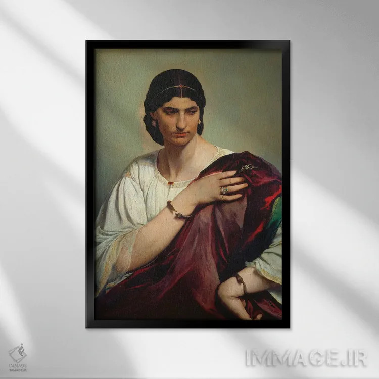 تابلو پرتره یک زن رومی اثر انسلْم فوئرباخ (نقاش آلمانی) - نمای قابدار مشکی