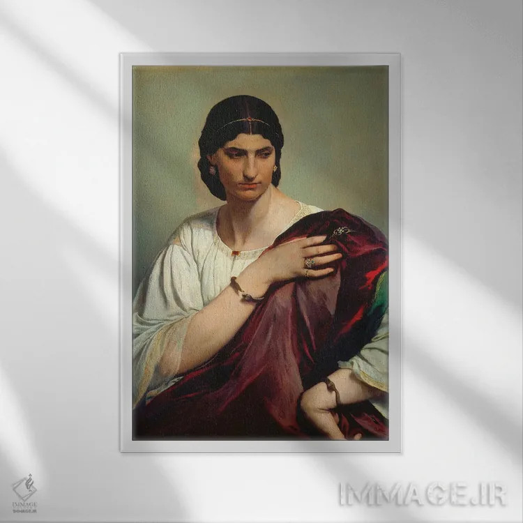 تابلو پرتره یک زن رومی اثر انسلْم فوئرباخ (نقاش آلمانی) - نمای قابدار سفید