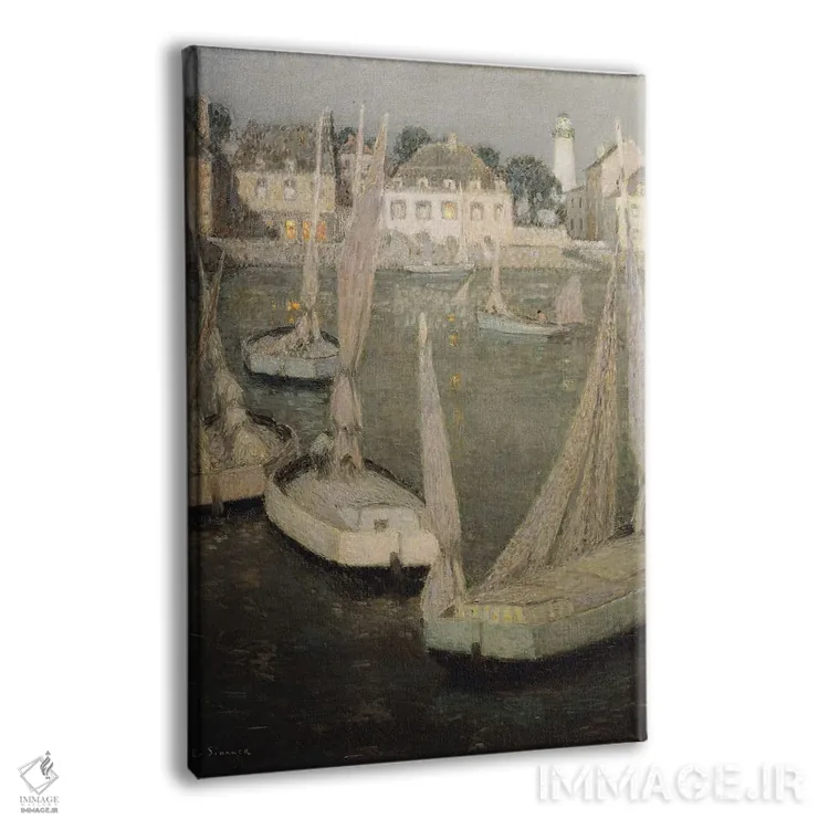 تابلو بندر برتون در مهتاب (فرانسه) اثر آنری اوژن اوگوستین لو سیدانر - نمای پرسپکتیو محصول