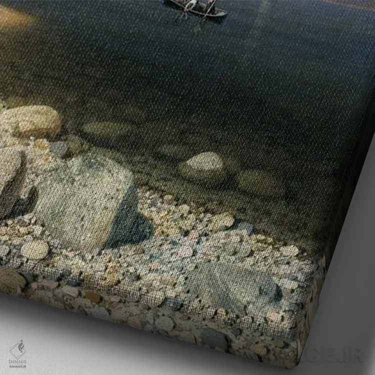 تابلو دریاچه لادگا، ۱۸۷۳ (روسیه) اثر آرکیپ ایوانوویچ کوئینجی (نقاش روسی) - نمای نزدیک بافت بوم