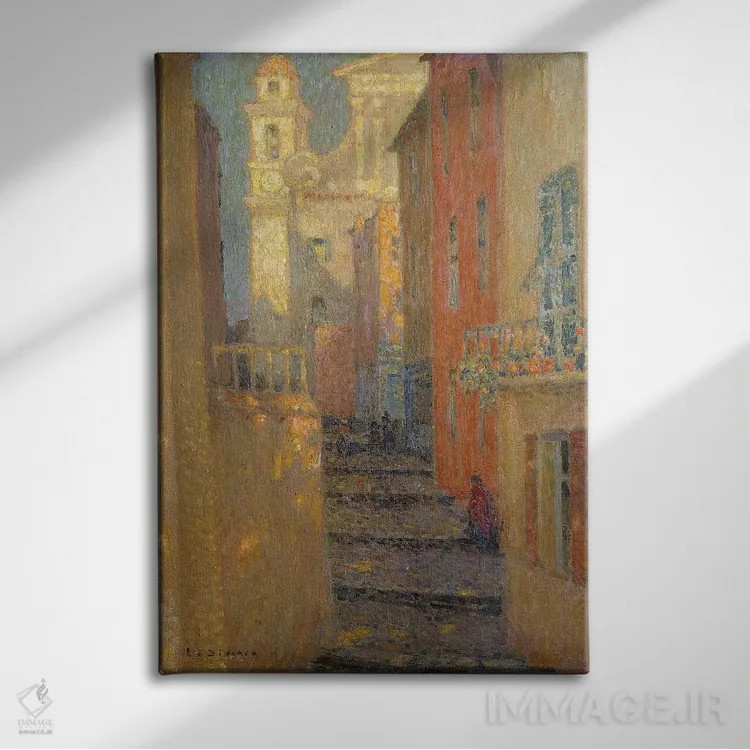 تابلو خیابان کلیسا (فرانسه) اثر آنری اوژن اوگوستین لو سیدانر - نمای روبهرو روی دیوار