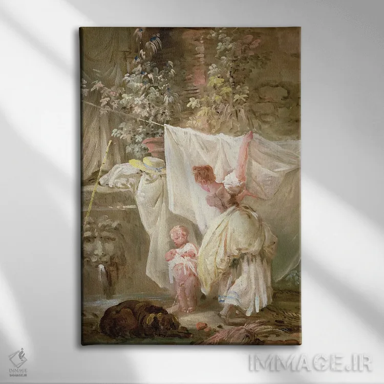 تابلو زن رختشو و کودک، ۱۷۶۱ اثر هوبرت روبر - نمای روبهرو روی دیوار