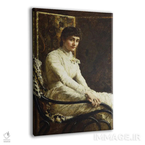 تابلو 1880,پرترهٔ همسر هنرمند، ماریان هاکسلی، در لباس عروس، ۱۸۸۰ اثر جان کالیر - نمای پرسپکتیو محصول