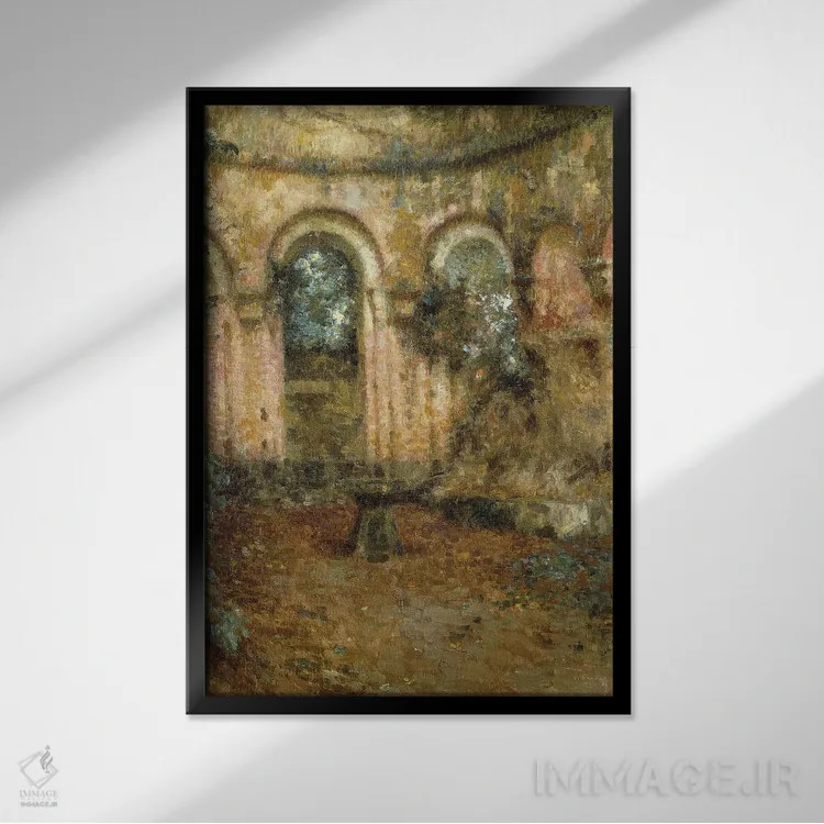 تابلو زمینهای اطراف قلعه؛ حیاط قلعه، ۱۹۰۵ اثر آنری اوژن اوگوستین لو سیدانر - نمای قابدار مشکی