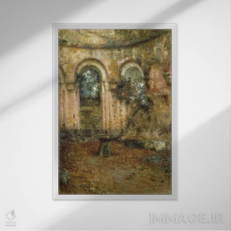 تابلو زمینهای اطراف قلعه؛ حیاط قلعه، ۱۹۰۵ اثر آنری اوژن اوگوستین لو سیدانر - نمای قابدار سفید