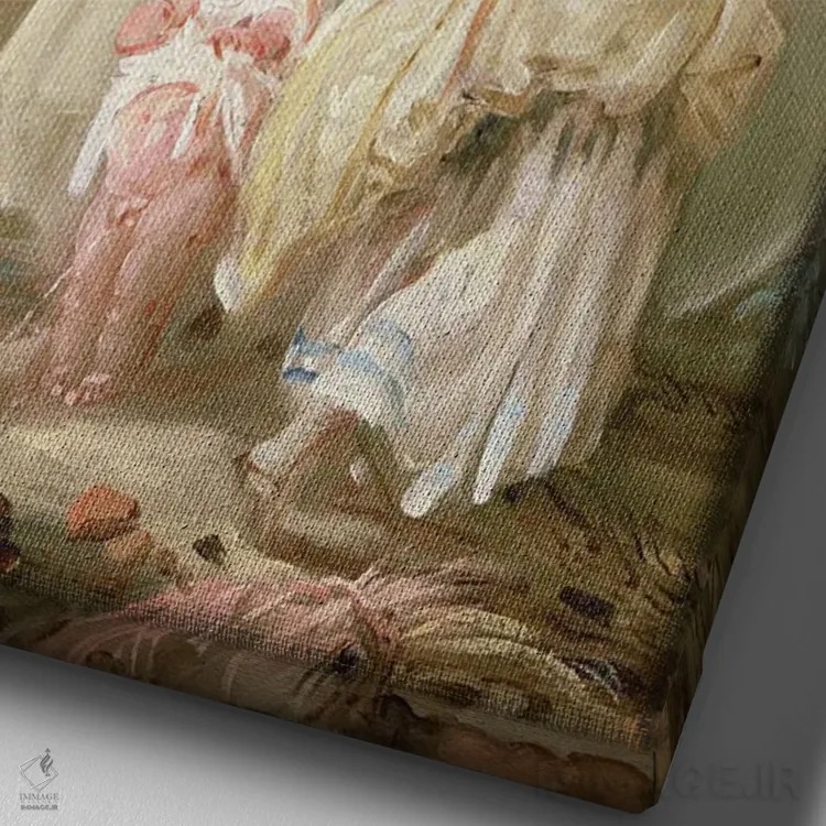 تابلو زن رختشو و کودک، ۱۷۶۱ اثر هوبرت روبر - نمای نزدیک بافت بوم