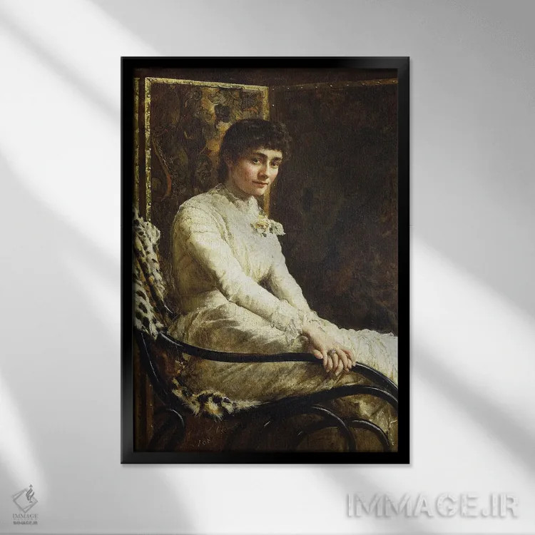 تابلو 1880,پرترهٔ همسر هنرمند، ماریان هاکسلی، در لباس عروس، ۱۸۸۰ اثر جان کالیر - نمای قابدار مشکی