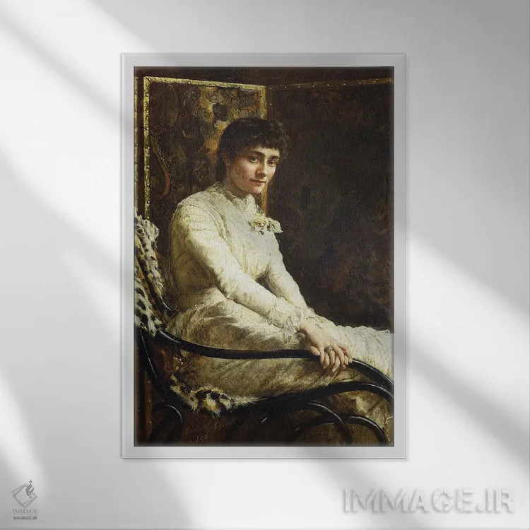 تابلو 1880,پرترهٔ همسر هنرمند، ماریان هاکسلی، در لباس عروس، ۱۸۸۰ اثر جان کالیر - نمای قابدار سفید