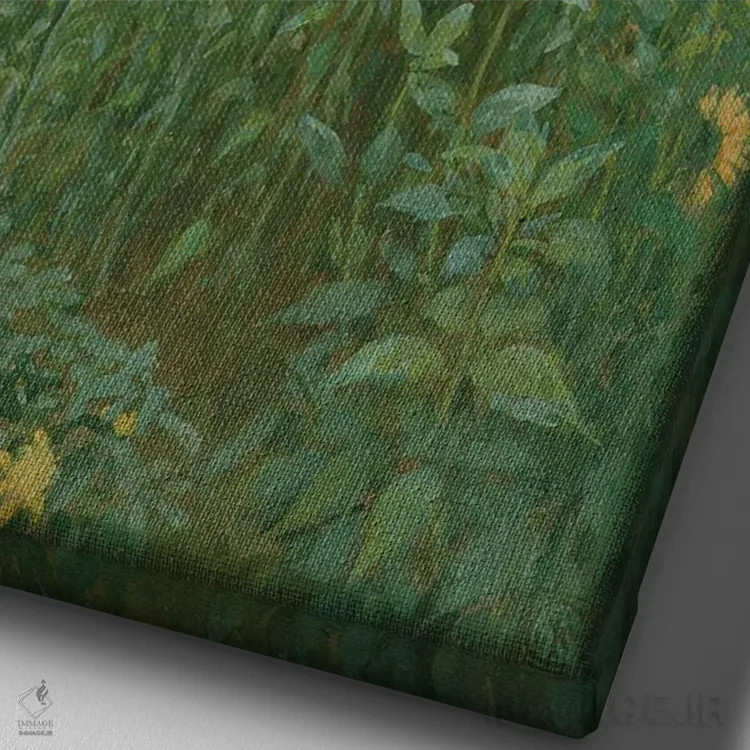 تابلو سوسن مریم در باغ اثر والتر کرین - نمای نزدیک بافت بوم