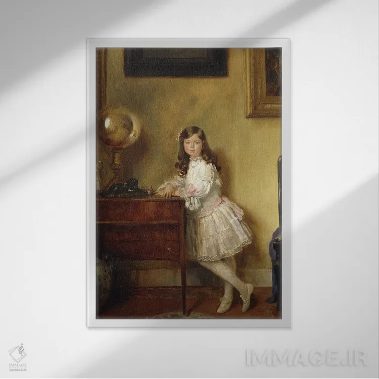 تابلو 1907,دوشیزه انی هارمسورث در فضای داخلی، ۱۹۰۷ اثر سر ویلیام اورپن (نقاش ایرلندی) - نمای قابدار سفید