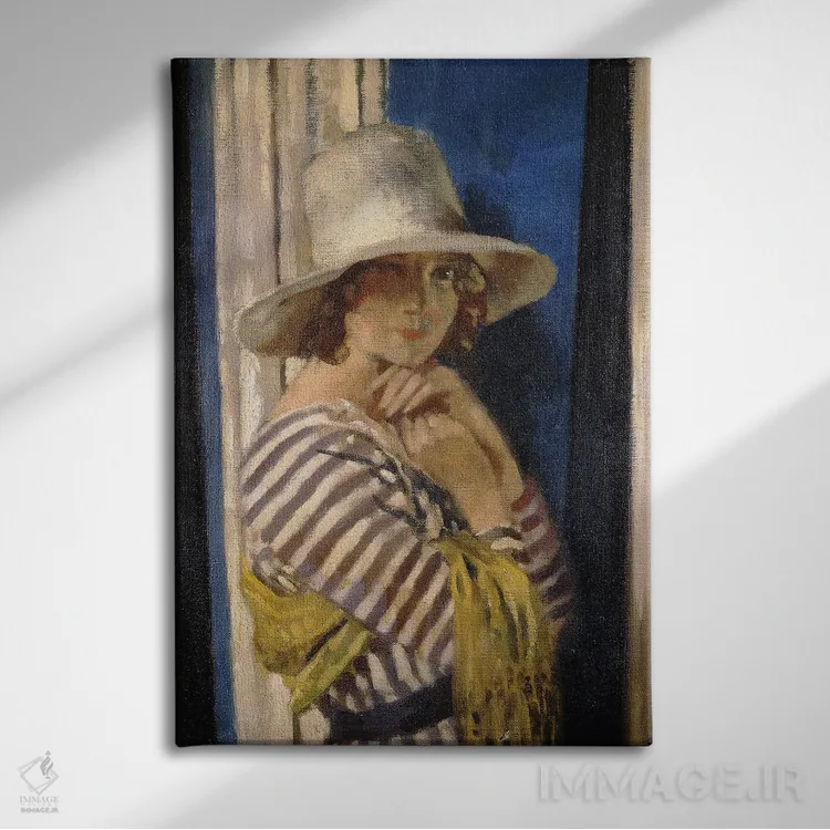 تابلو C.1912,خانم هان با لباس راهراه، حدود ۱۹۱۲ اثر سر ویلیام اورپن (نقاش ایرلندی) - نمای روبهرو روی دیوار