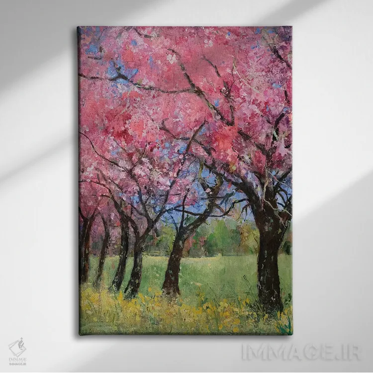 تابلو 2022,شکوفهٔ گیلاس در چمنزار، ۲۰۲۲ اثر آن اورام - نمای روبهرو روی دیوار