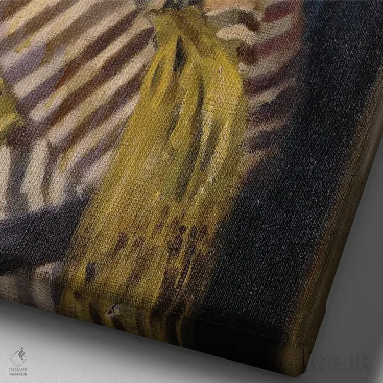 تابلو C.1912,خانم هان با لباس راهراه، حدود ۱۹۱۲ اثر سر ویلیام اورپن (نقاش ایرلندی) - نمای نزدیک بافت بوم