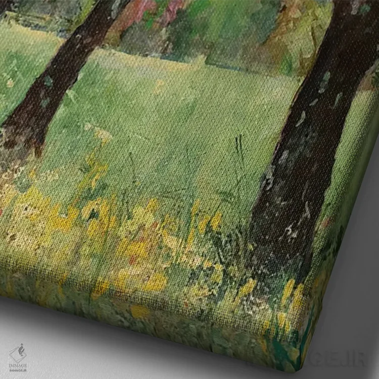 تابلو 2022,شکوفهٔ گیلاس در چمنزار، ۲۰۲۲ اثر آن اورام - نمای نزدیک بافت بوم