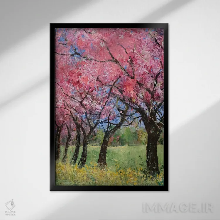 تابلو 2022,شکوفهٔ گیلاس در چمنزار، ۲۰۲۲ اثر آن اورام - نمای قابدار مشکی