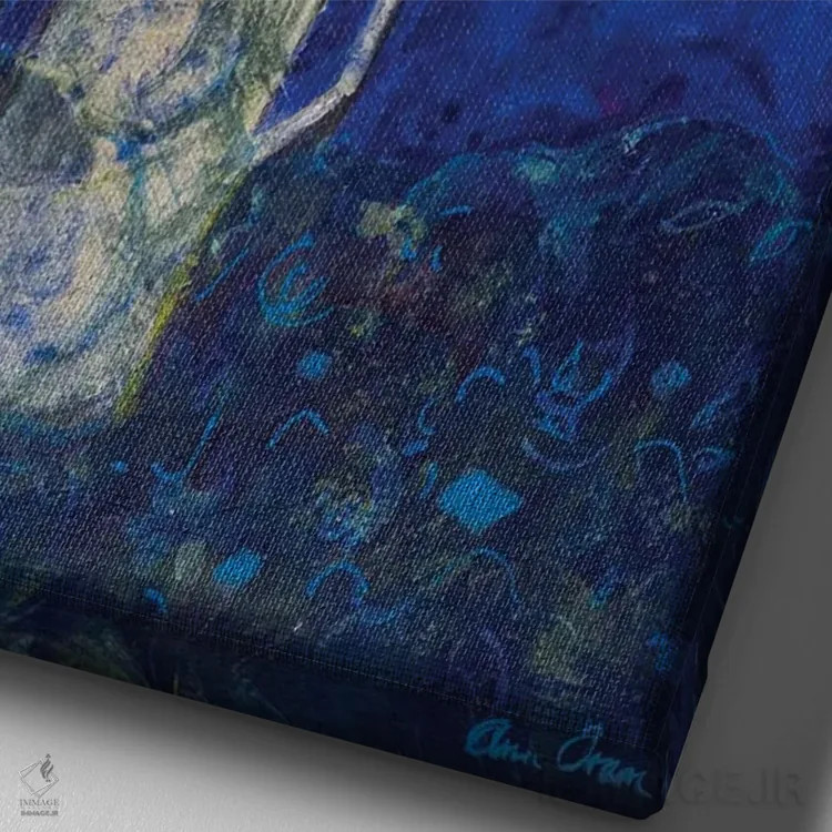 تابلو Deep Blue Ground,گلهای نیمهشب با زمینهٔ آبی تیره اثر آن اورام - نمای نزدیک بافت بوم