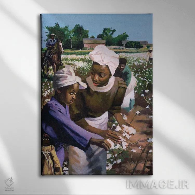 تابلو چینندگان پنبه، ۲۰۰۳ اثر کالین بوتمن - نمای روبهرو روی دیوار